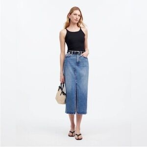 Madewell The Rilee Denim Enmore Wash Midi Skirt 33 / 16